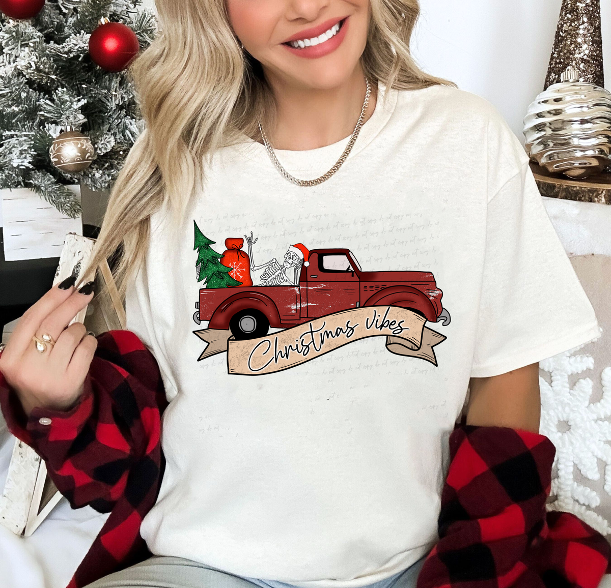 Christmas Vibes Red Truck Skellie Tree 114821 DTF transfer
