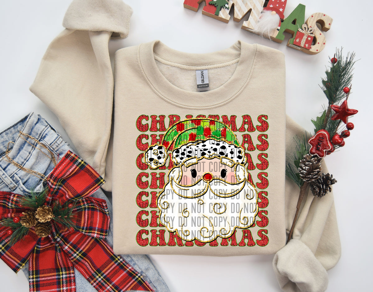 Faux Glitter Christmas Stacked Santa 69595 DTF transfer