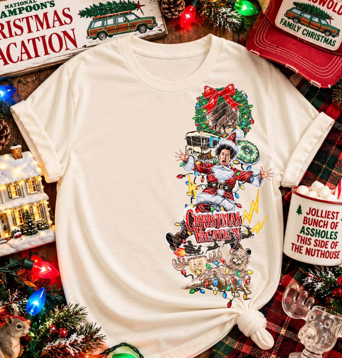 Christmas vacation wreath on top side piece (AG) DTF Transfer