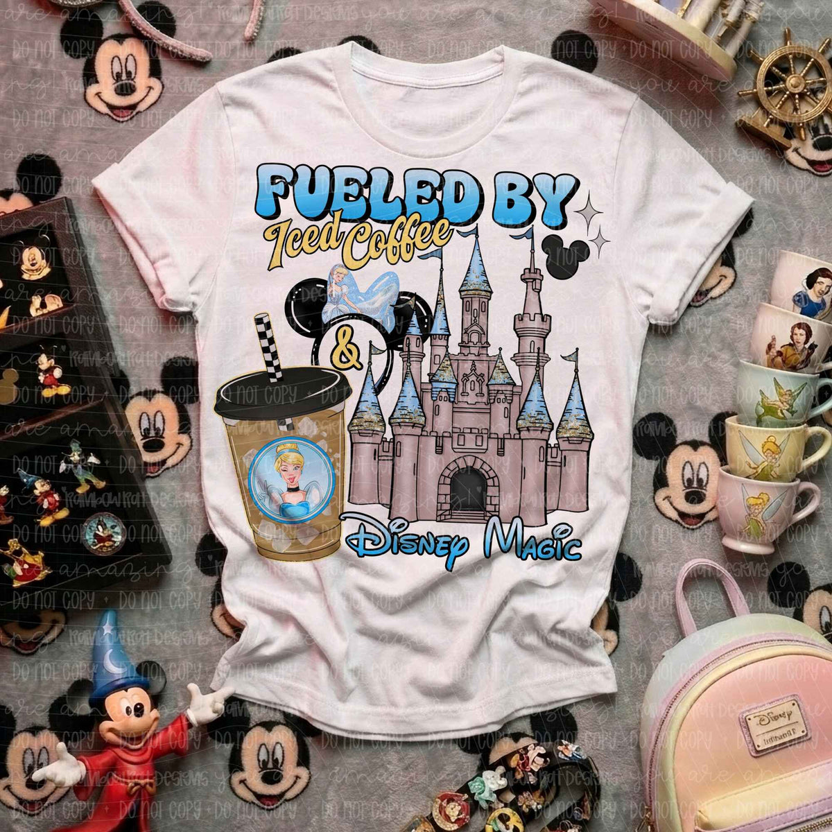 Fueled by iced coffee & glass slipper princess dis magic (RRD) DTF