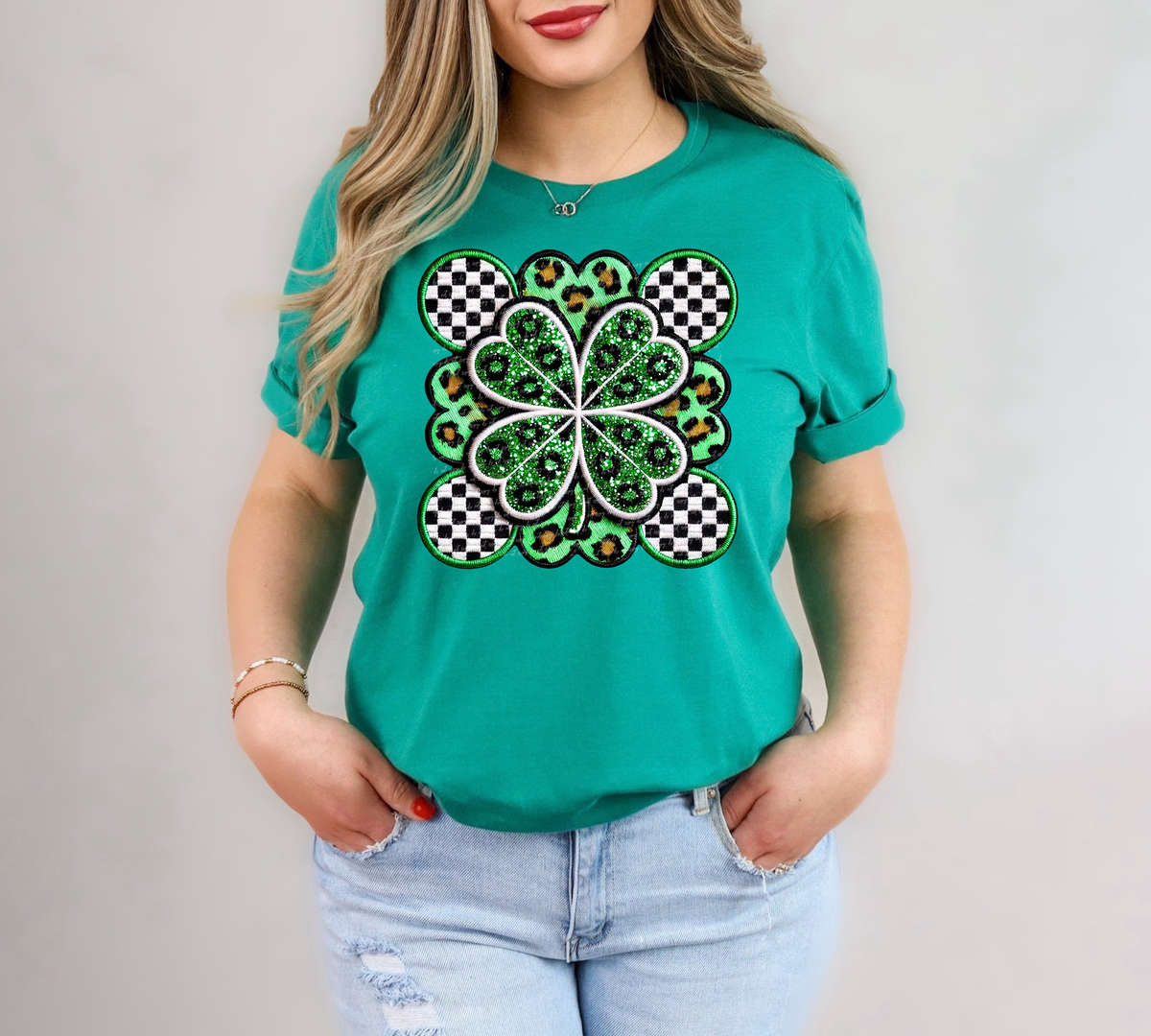 Clover Accent Checkered Faux Embroidery 81936 DTF Transfer