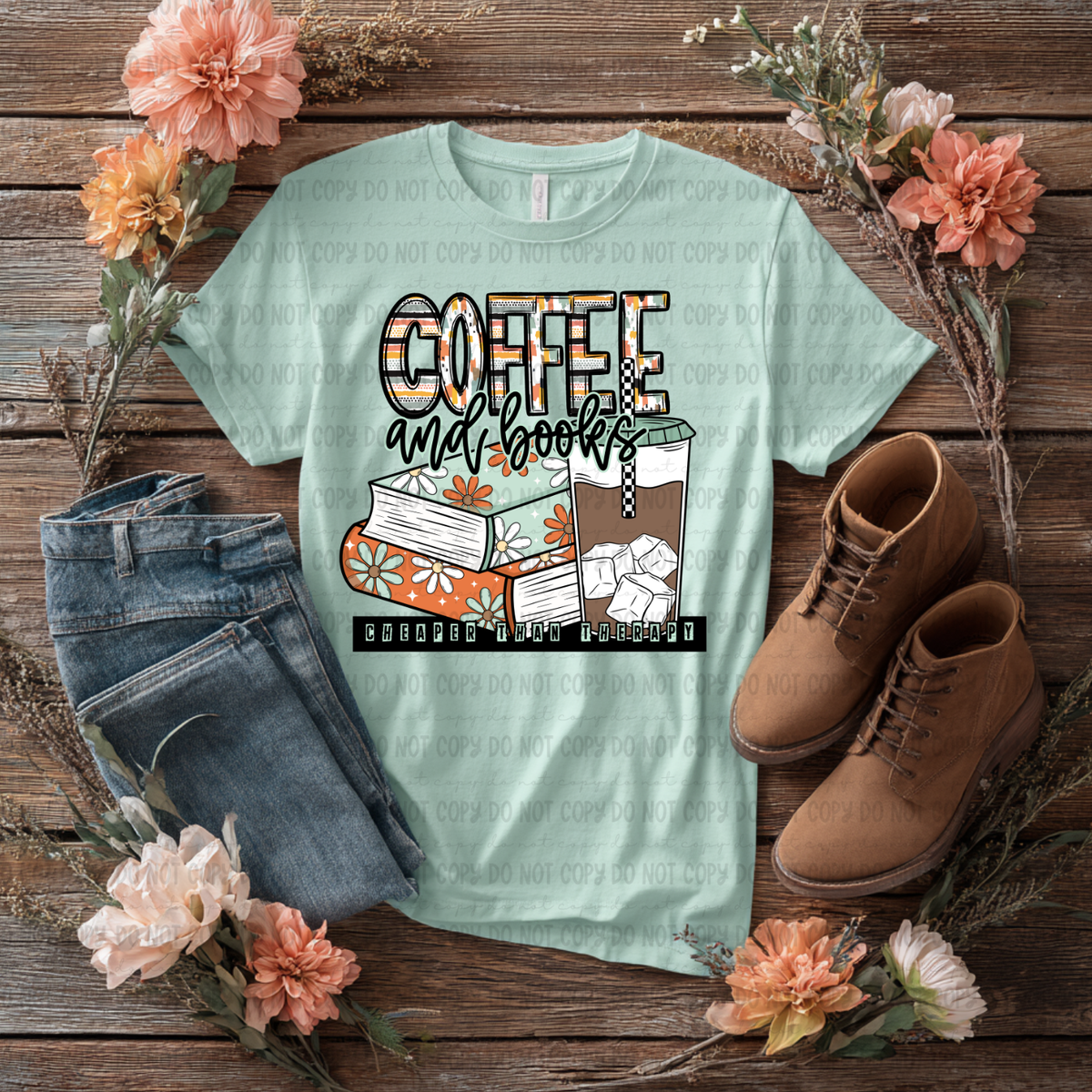 Coffee and books cheaper than therapy (Revel) DTF Transfer