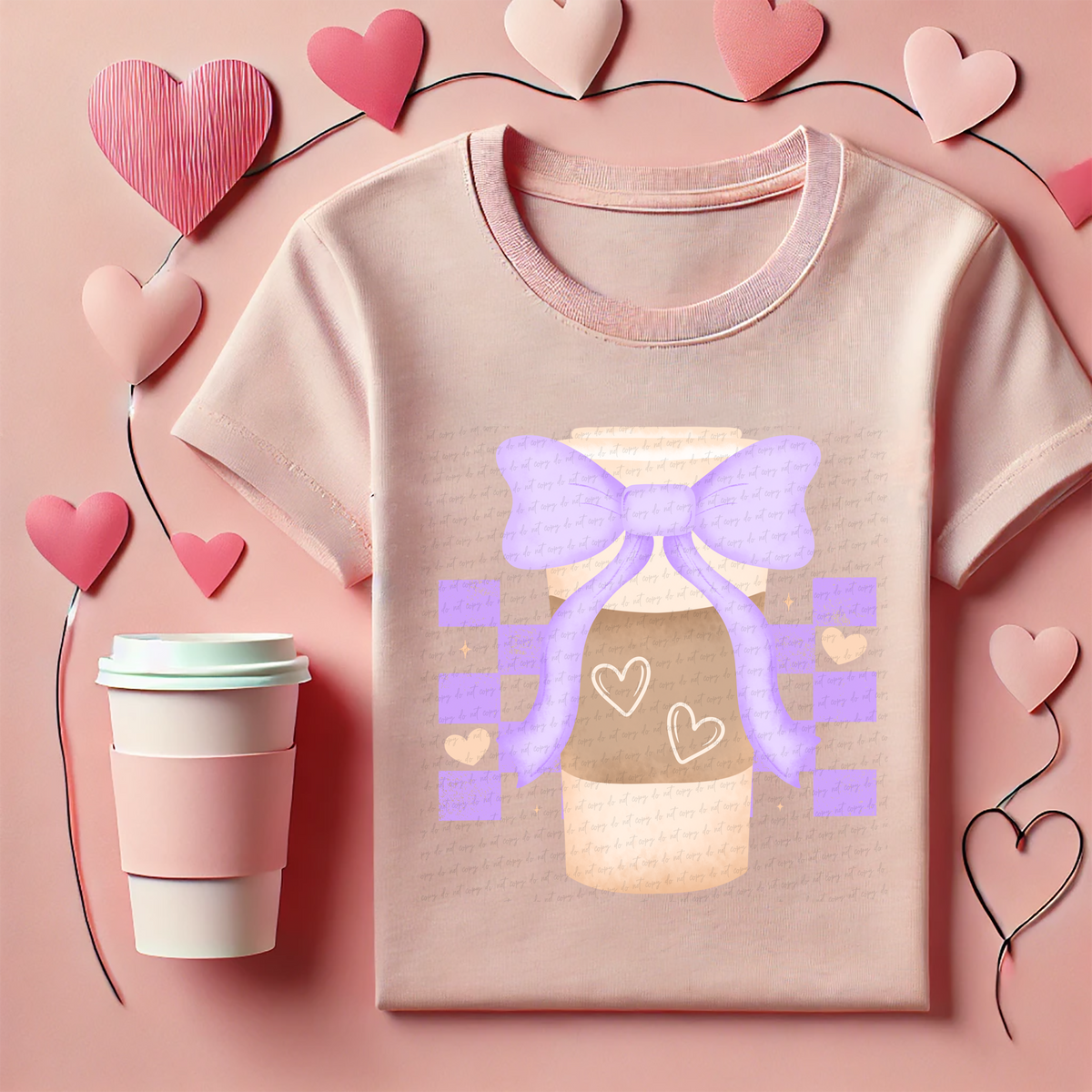 Coffee Purple Checkers And Bow 86140 DTF Transfer