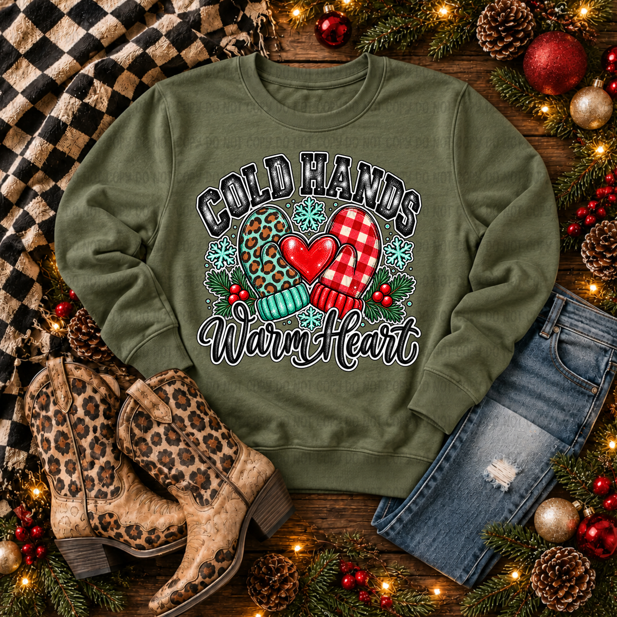 Cold hands,Warm heart-mittens with heart (Revel) DTF Transfer