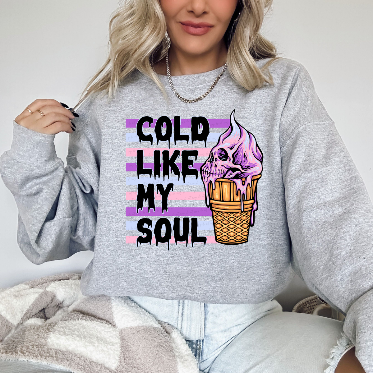 Cold Like My Soul with Stripes Drippy Skull Ice Cream 116800 DTF Transfer