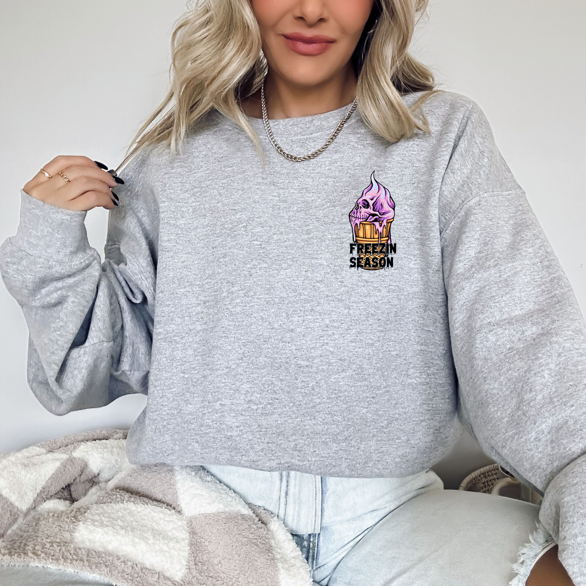 Cold Like My Soul with Stripes Drippy Skull Ice Cream Pocket Print 116801 DTF Transfer