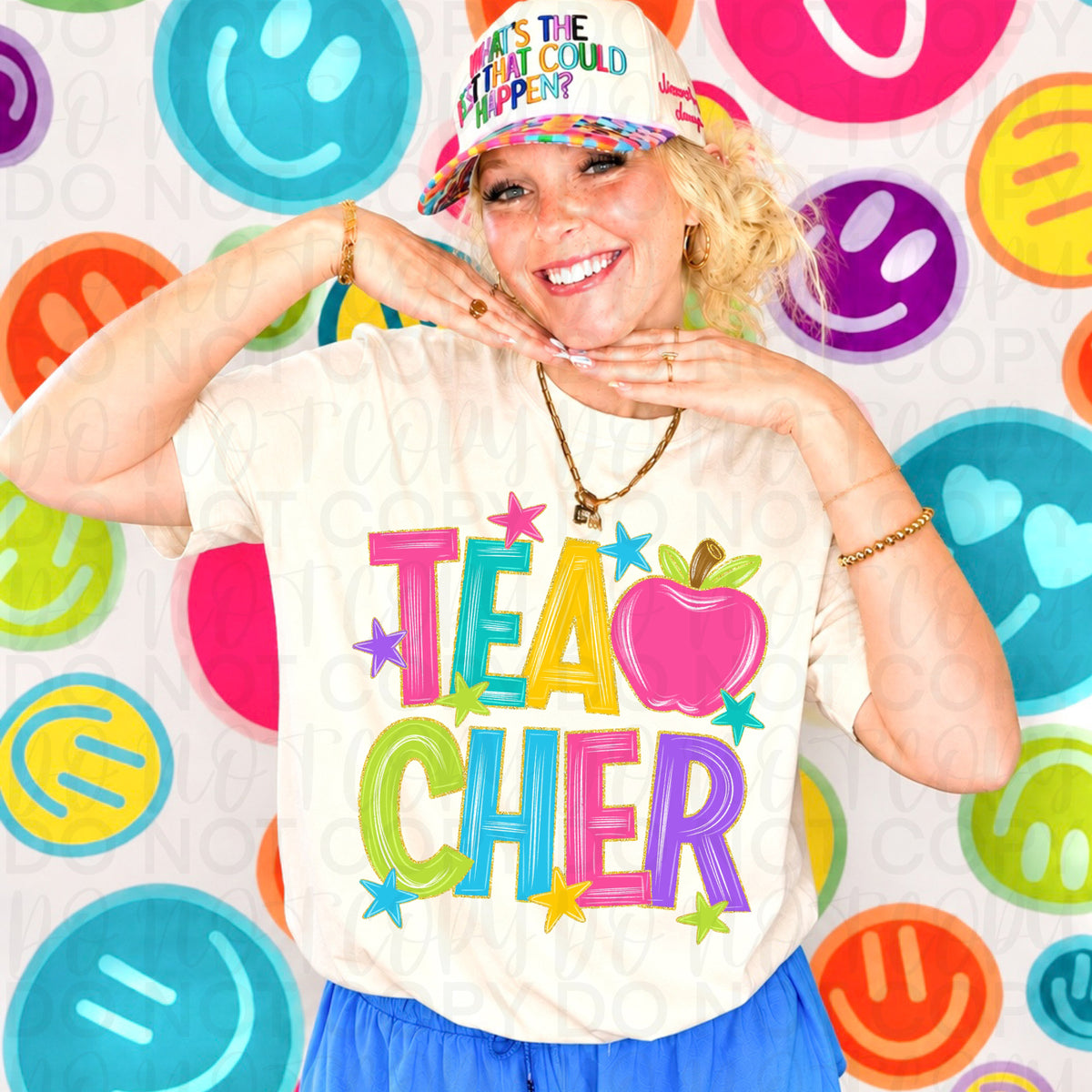 Teacher NEON apple and stars (UAC) DTF Transfer