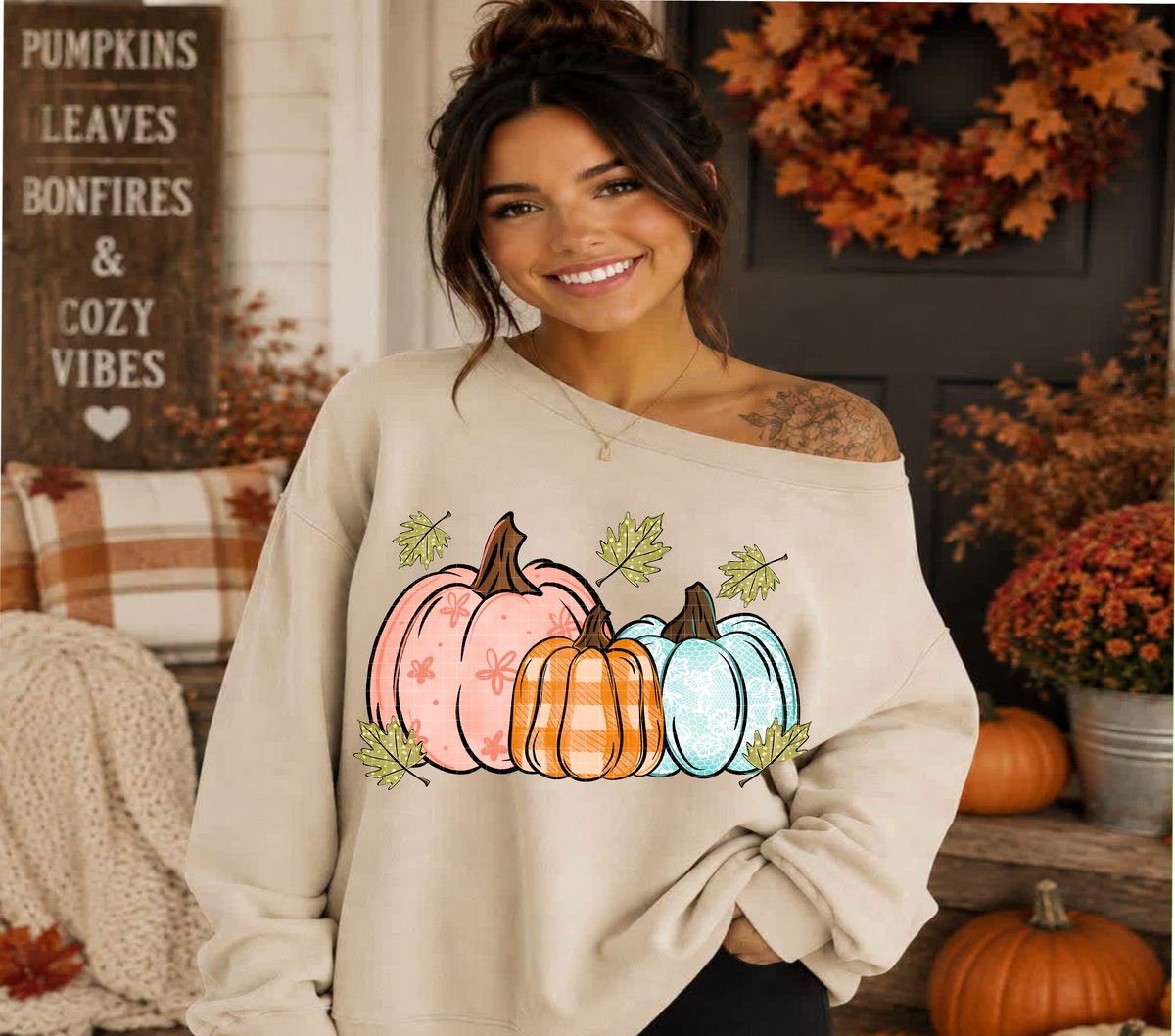Colorful pastel pumpkin trio (Linda) DTF transfer