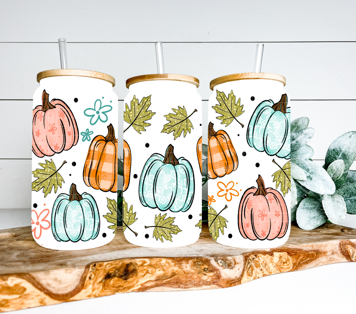 Colorful pastel pumpkin trio (Linda) UV DTF Transfer