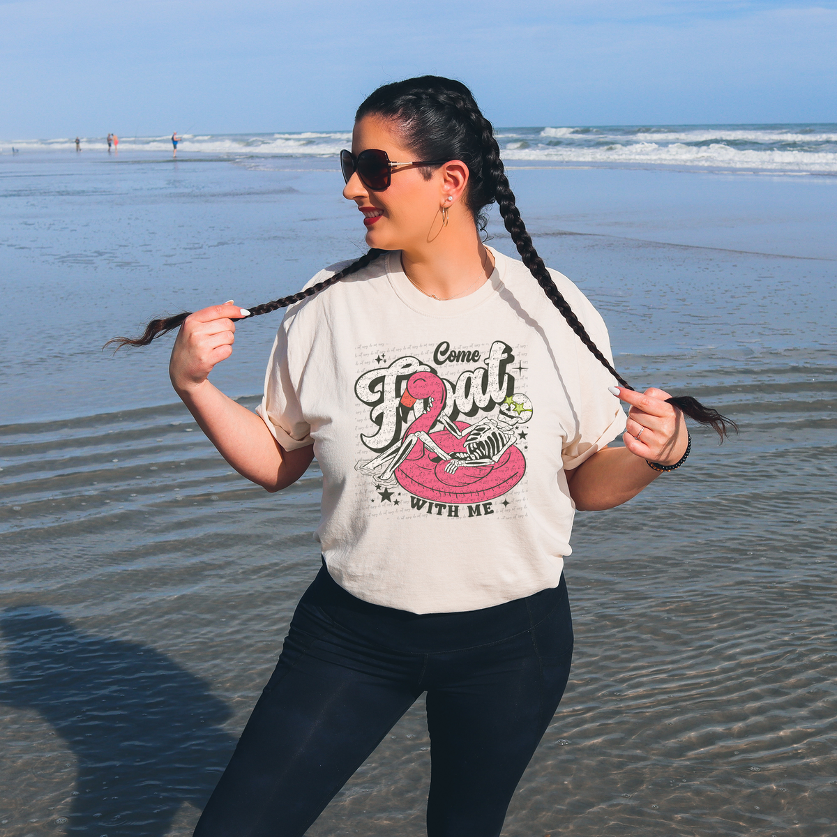 Come Float With Me Skellie On Flamingo Black Pink 89209 DTF Transfer