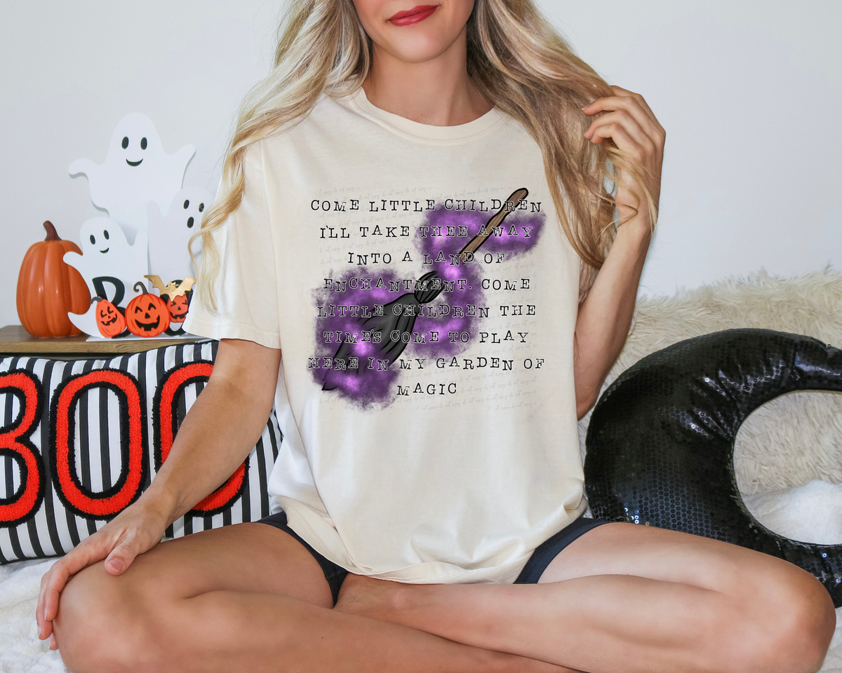 Come Little Children I'll Take Thee Away Into A Land Of Enchantment Broomstick Purple Smoke 115497 DTF transfer