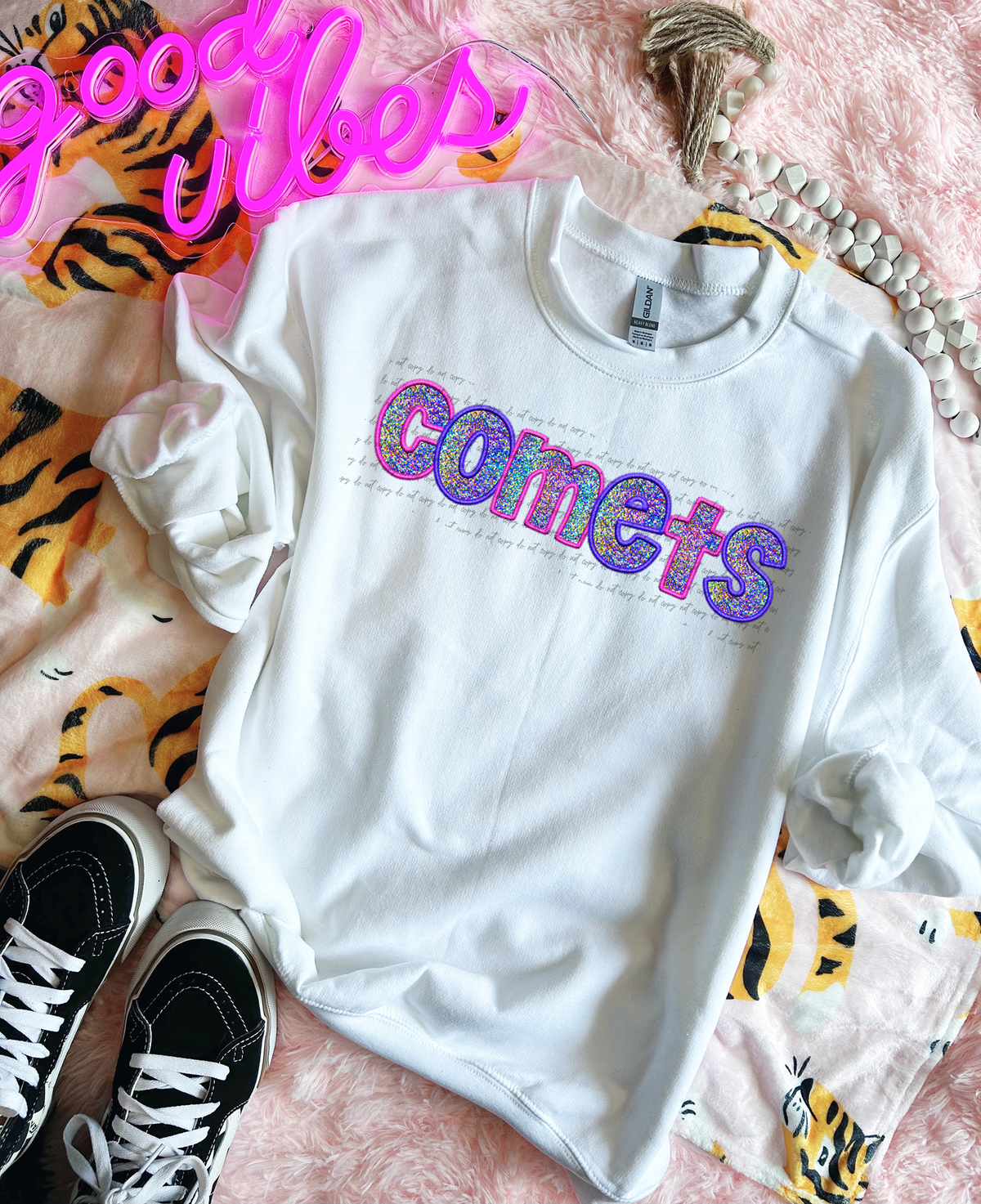 Comets Faux Embroidery Pink Blue 76044 DTF Transfer