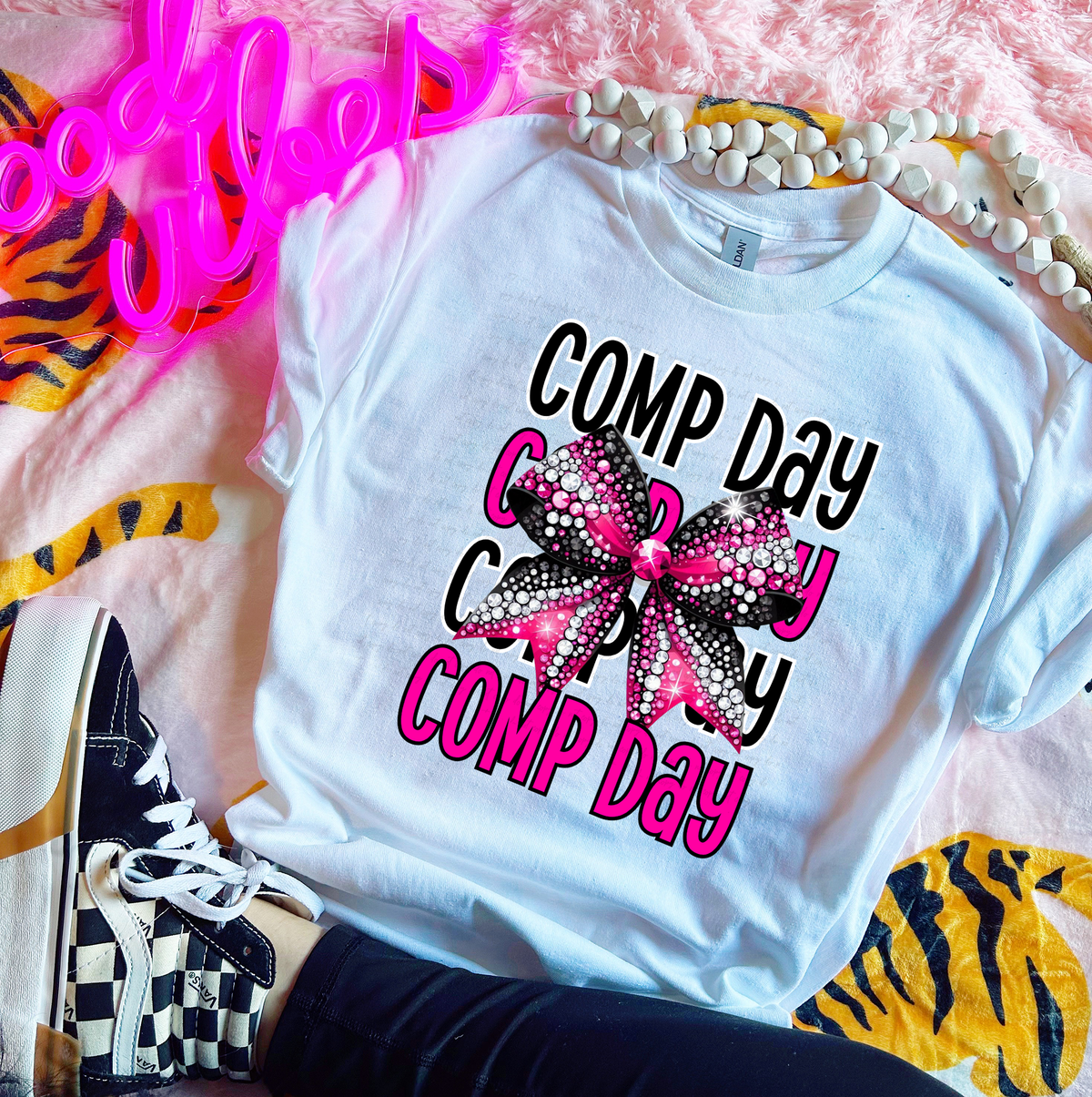 Comp Day Stacked Black and Pink Bow 117785 DTF transfer