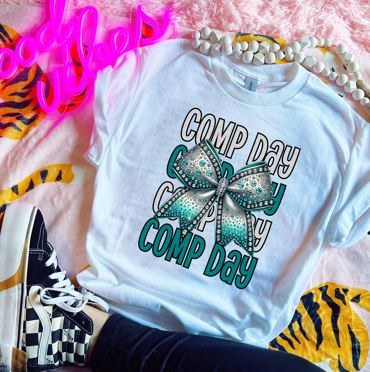 Comp Day Stacked Teal Bow 117786 DTF transfer