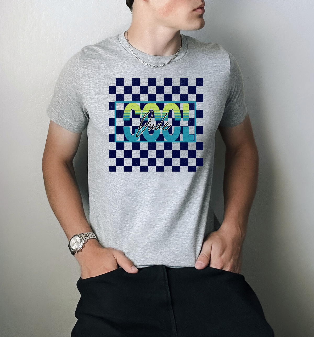 Cool Dude Checkered Navy Blue 59262 DTF transfer