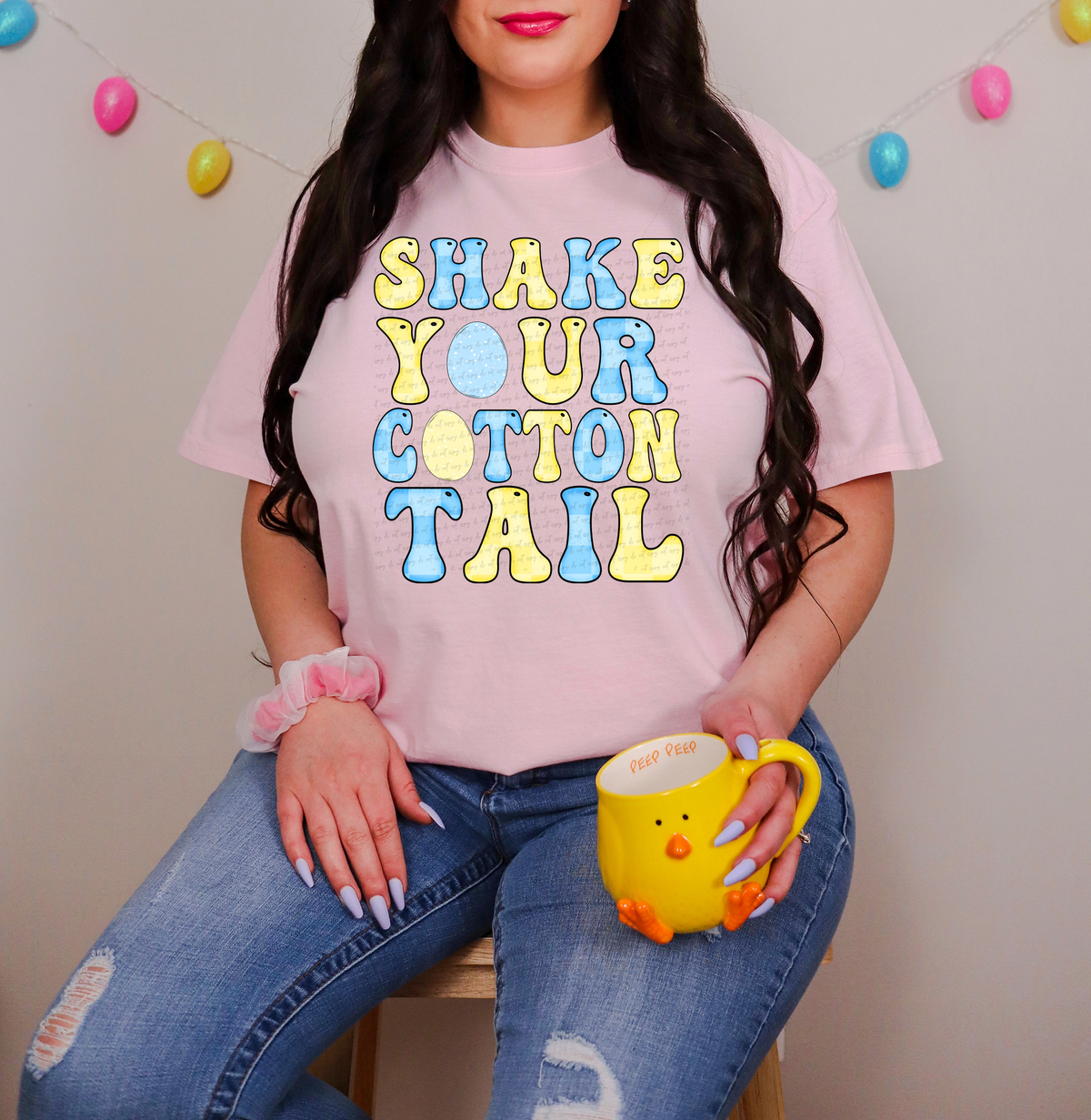 Shake Your Cotton Tail Checker Yellow And Blue 86141 DTF Transfer