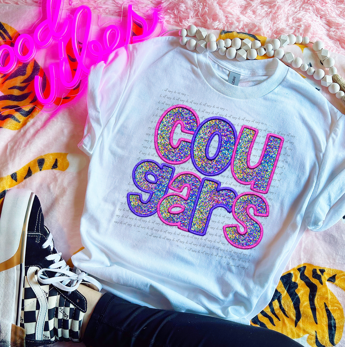 Cougars Faux Embroidery Pink Blue 76045 DTF Transfer