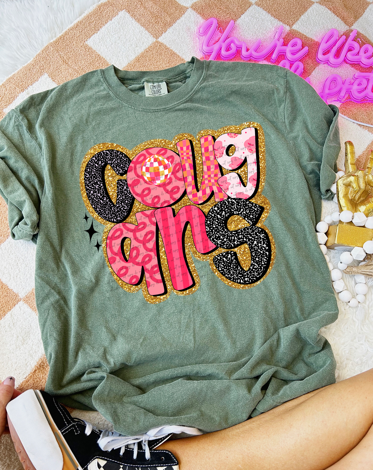 Cougars Faux Glitter Retro 51558 DTF transfer