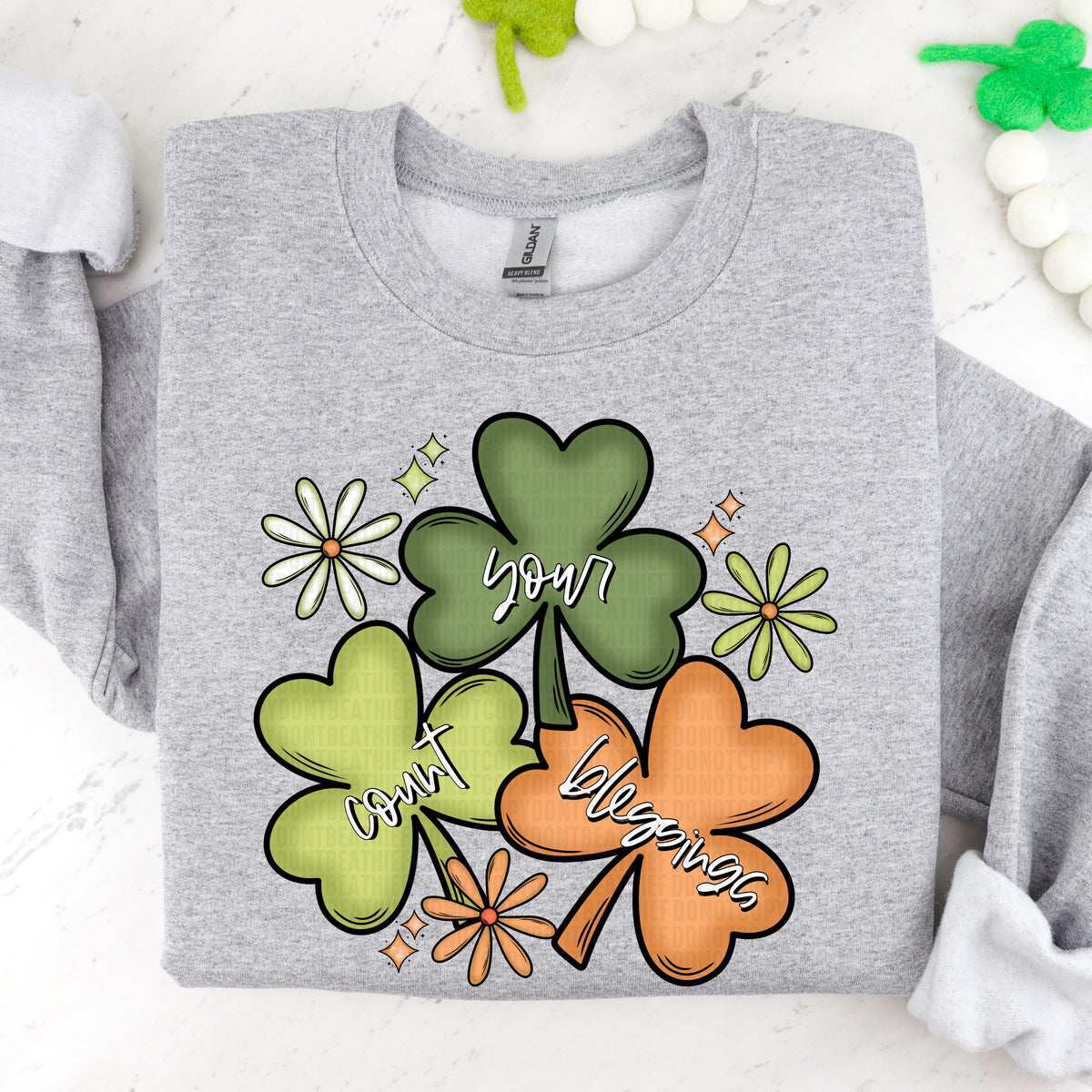 Count you Blessings Green and Orange Clovers SDD DTF transfer