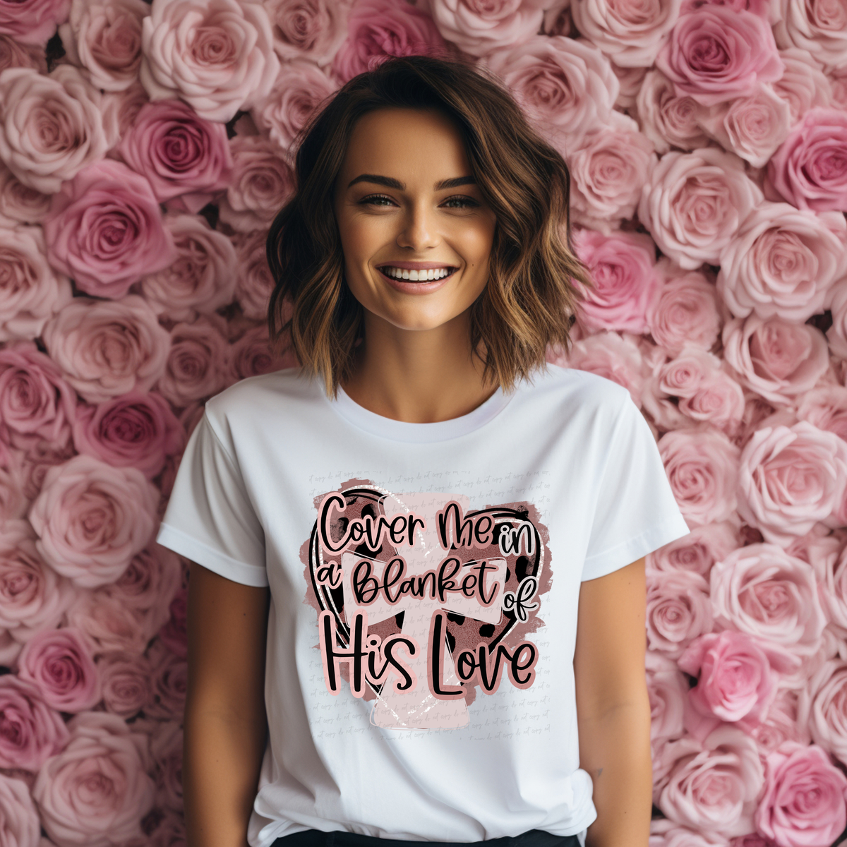 Cover Me In A Blanket Of His Love Heart Cross 117136 DTF Transfer