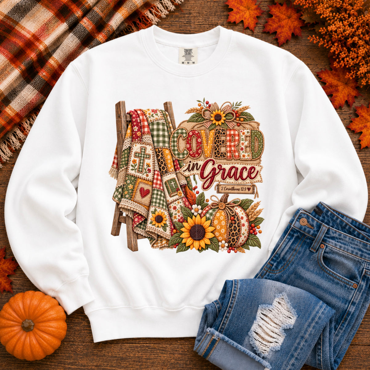 Covered in grace faux patchwork (SDD) DTF Transfer