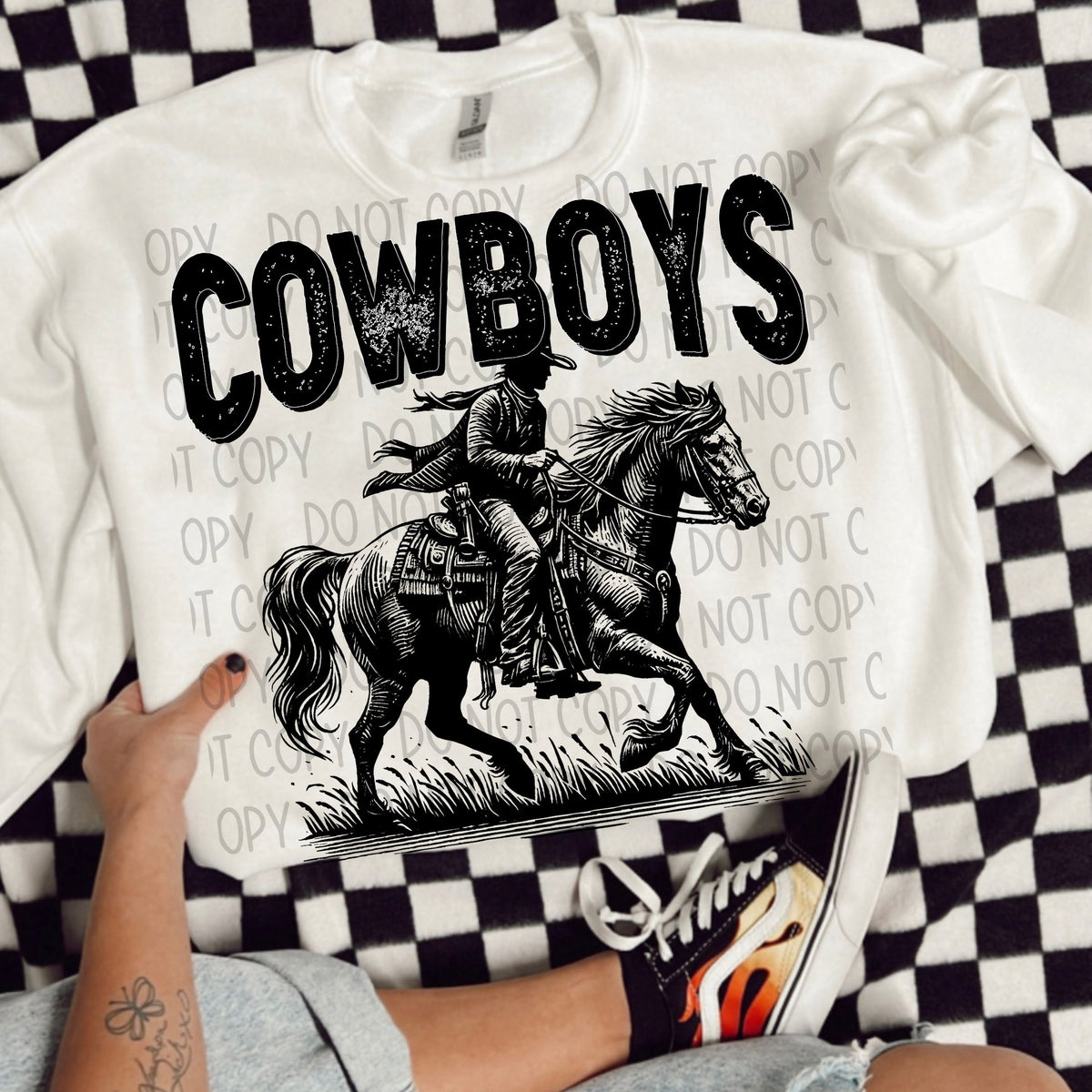 Cowboys black/white outline DTF transfer