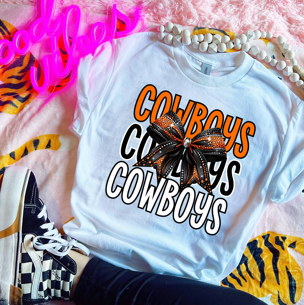 Cowboys Stacked Black and Orange Bow 117787 DTF transfer