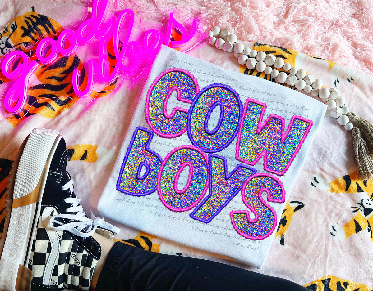 Cowboys Faux Embroidery Pink Blue 76046 DTF Transfer