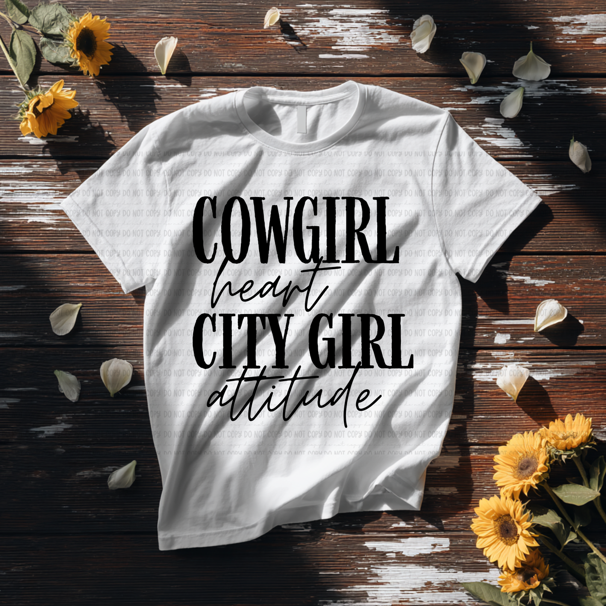 Cowgirl heart city girl attitude BLACK (Revel) DTF Transfer