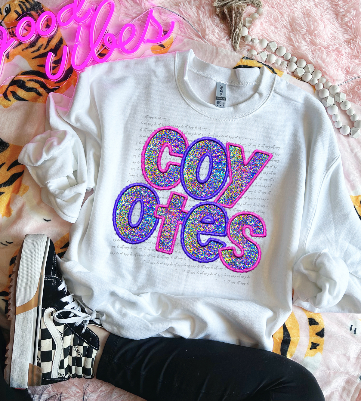 Coyotes Faux Embroidery Pink Blue 76047 DTF Transfer