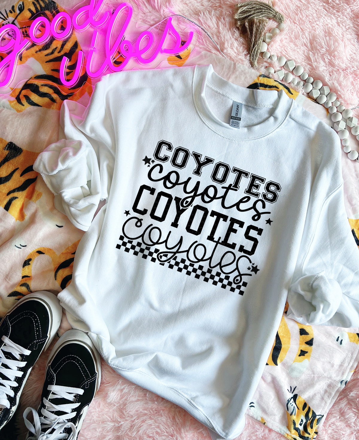 Coyotes Varsity And Cursive Font Checkers Black 86620 DTF Transfer