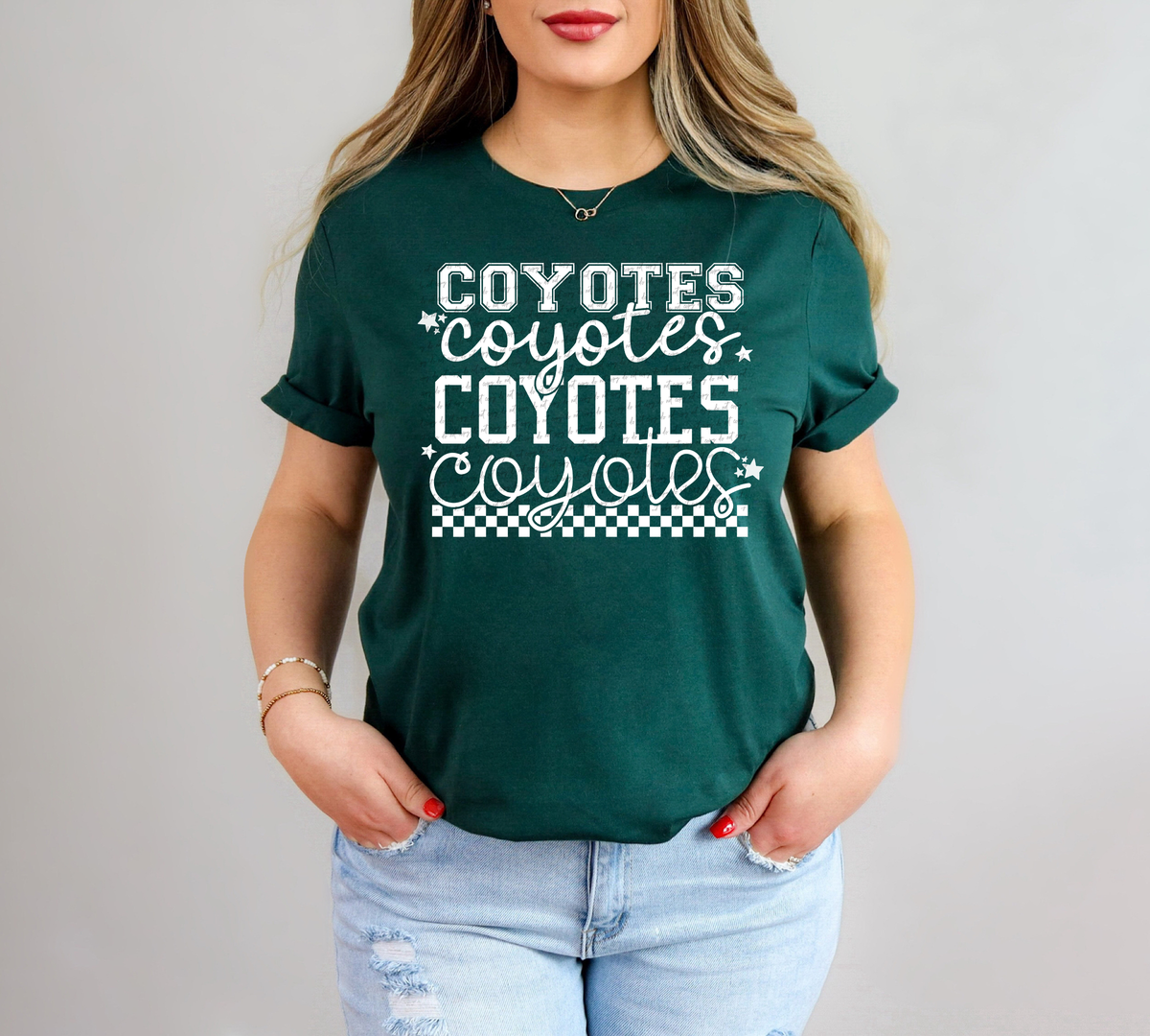 Coyotes Varsity And Cursive Font White Grunge 86672 DTF Transfer