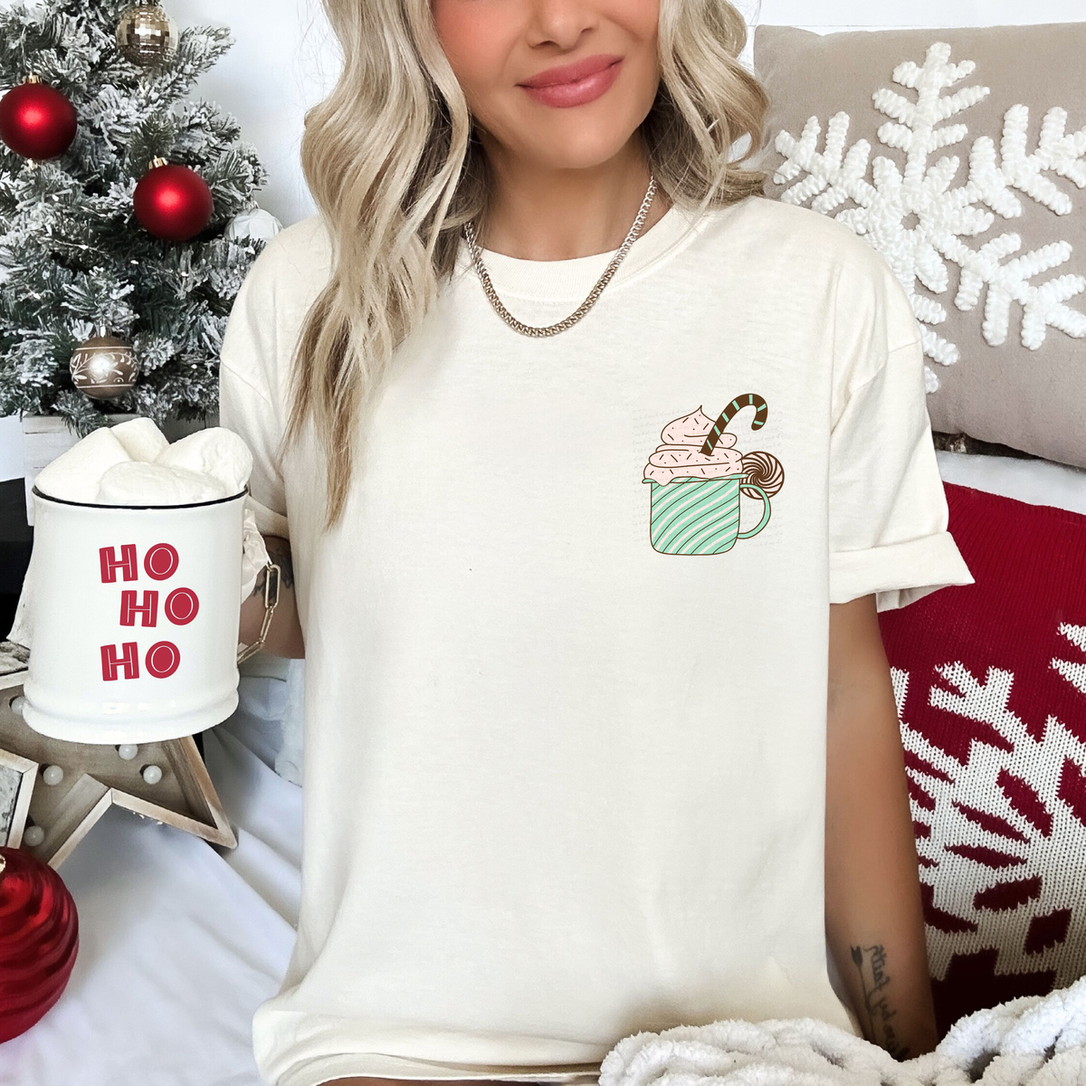 Cozy Season Mug Mint Color with Brown Hearts and Checkered Pocket Print 114791 DTF transfer