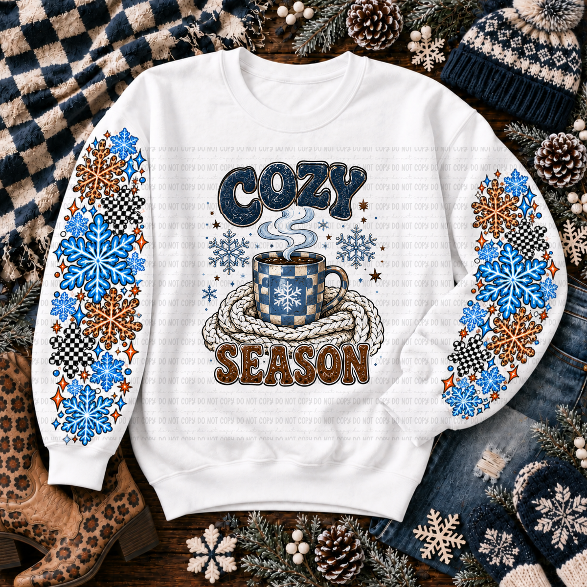 Cozy season with coffee mug and scarf (revel) DTF Transfer