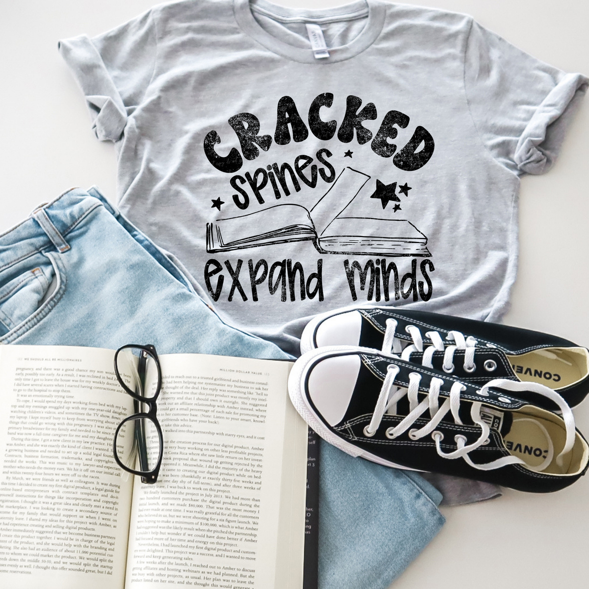 Cracked Spines Expand Minds Book Black Grunge 86314 DTF Transfer