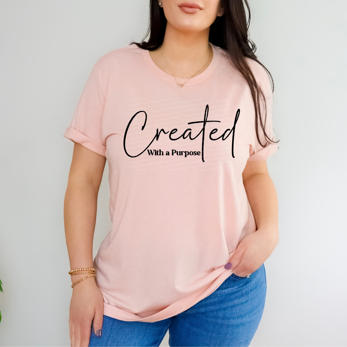 Created With A Purpose Cursive And Serif Font Black 89312 DTF Transfer
