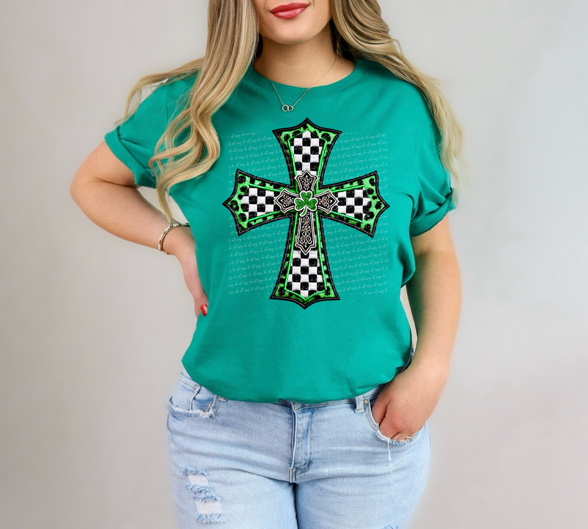 Cross Checkered Shamrock Faux Embroidery 81937 DTF Transfer