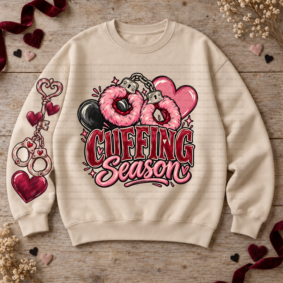 Cuffing season pink handcuffs (SLEEVE ONLY) (Revel) DTF Transfer