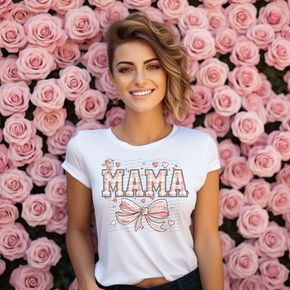 Cupid Plaid Mama Bow 71757 DTF Transfer