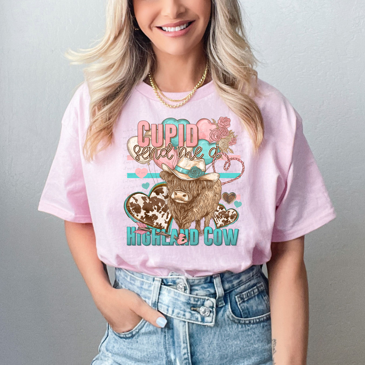 Cupid Send Me A Highland Cow 108996 DTF transfer