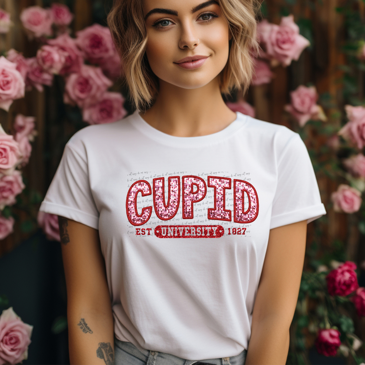Cupid University Est 1827 Faux Embroidery Sequins 71660 DTF Transfer