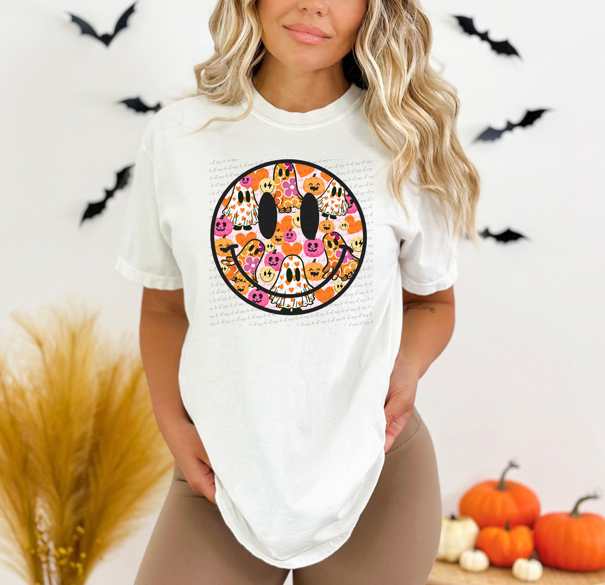 Cute Ghost Smiley Filled With Ghosts Hearts Pumpkins 59844 DTF Transfer