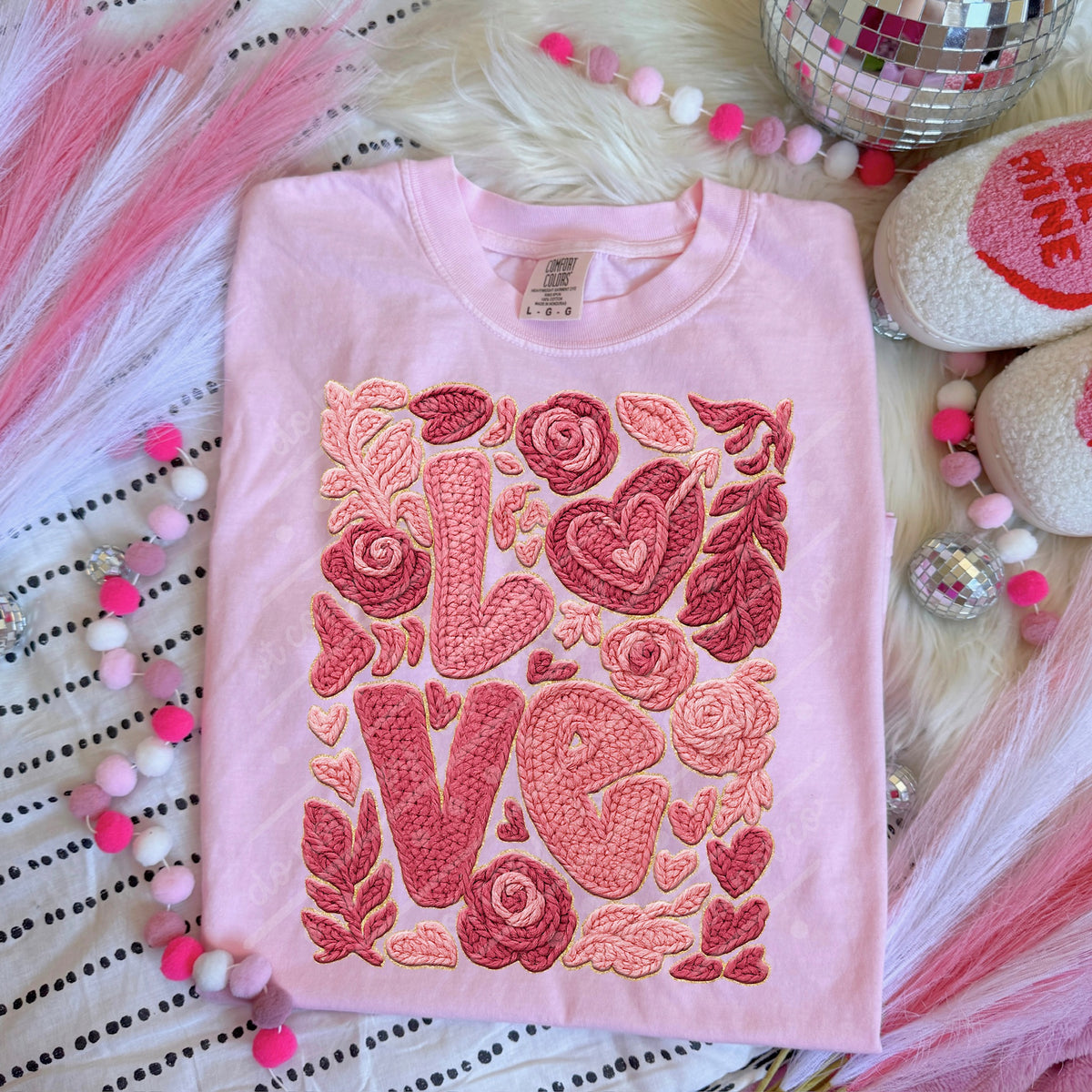 Love roses faux yarn DTF transfer