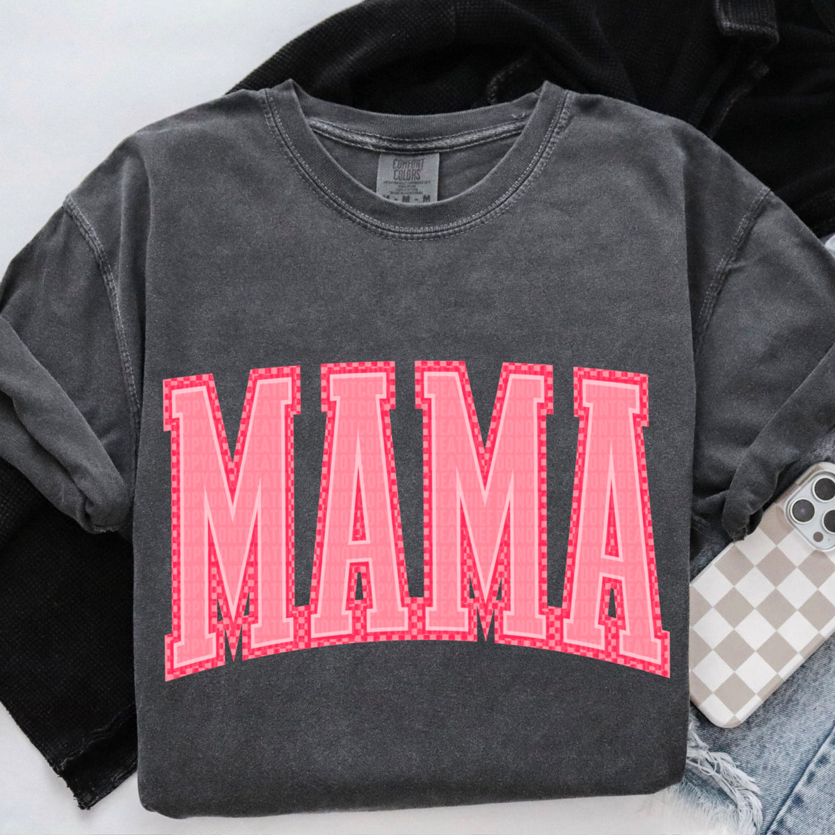 Mama dark pink checkered border 95611 DTF transfer