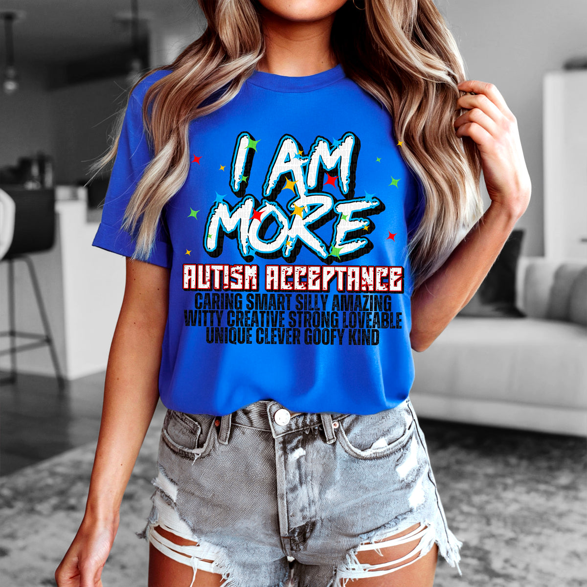 Blue I am more autism acceptance black font 90451 DTF transfer