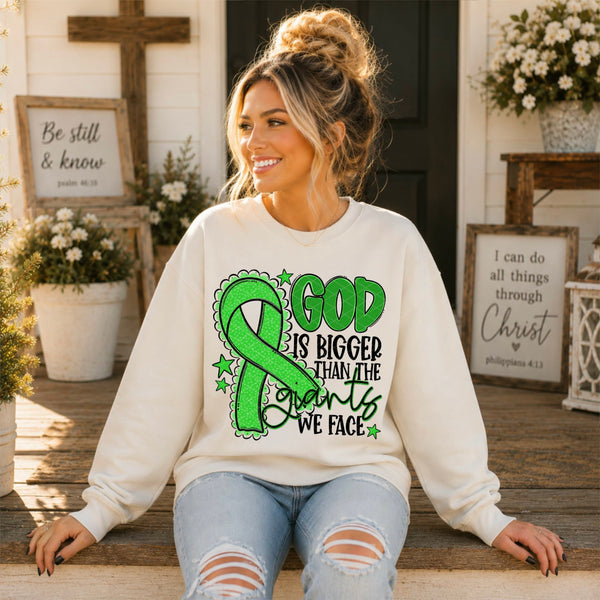 God is bigger than the giants we face LIME GREEN  ribbon (SDD) DTF Transfer