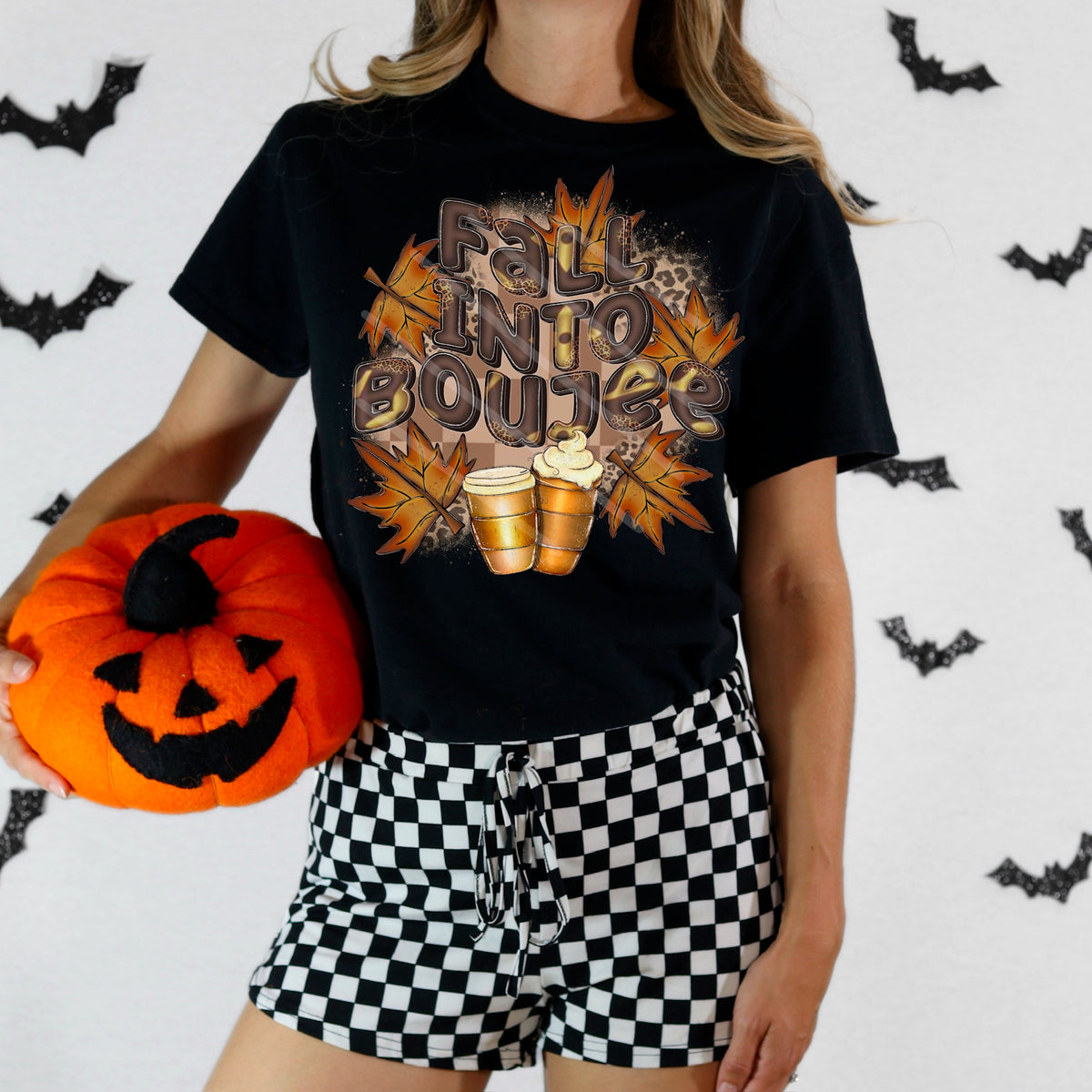 Fall Into Boujee with leaves and coffee (chaos) 110285 DTF transfer