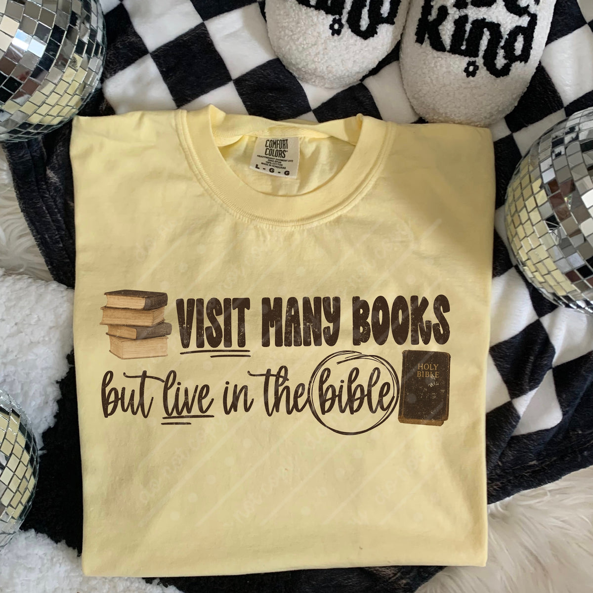 Visit many books but live in the bible brown text (scarlow) DTF transfer