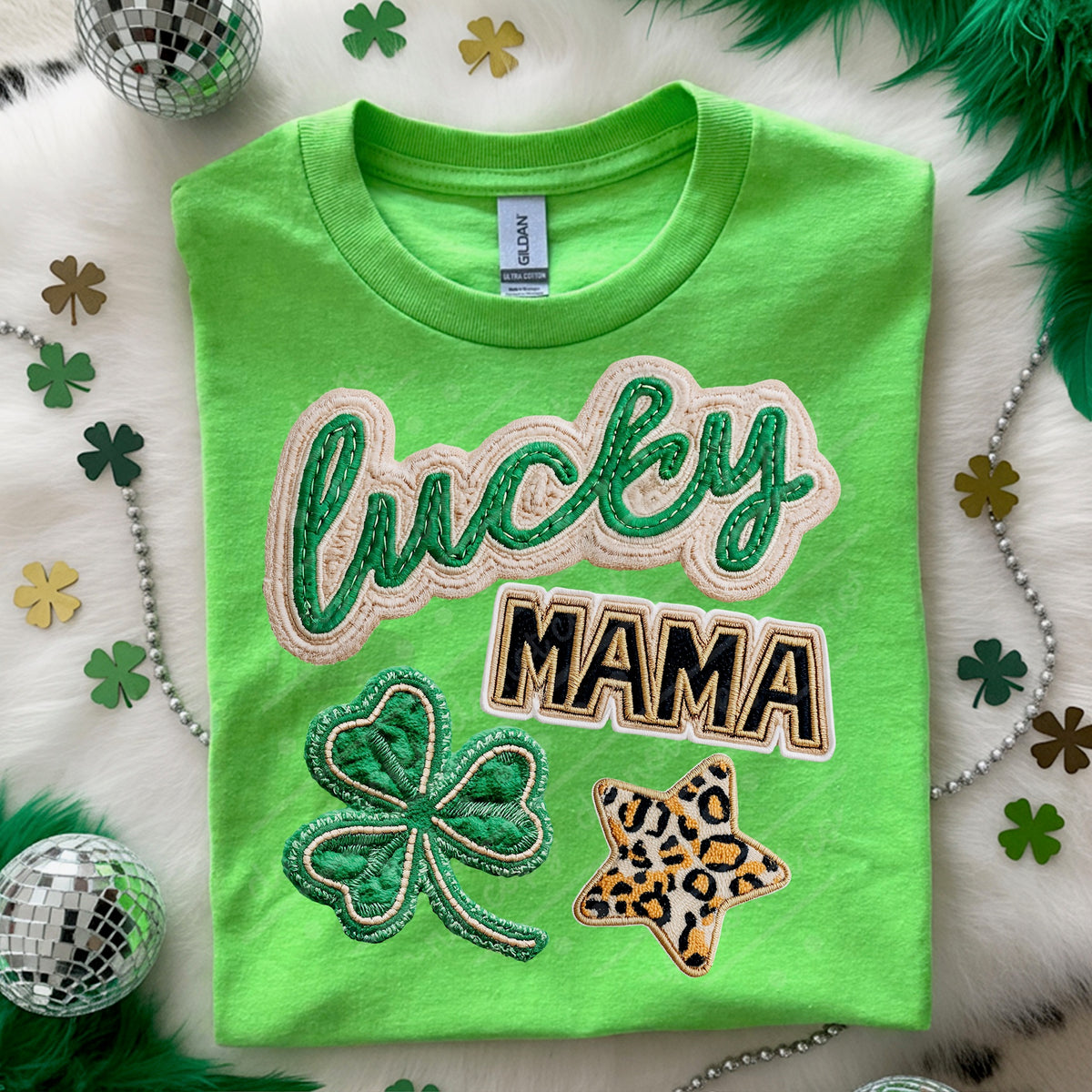 Lucky Mama faux patches DTF transfer
