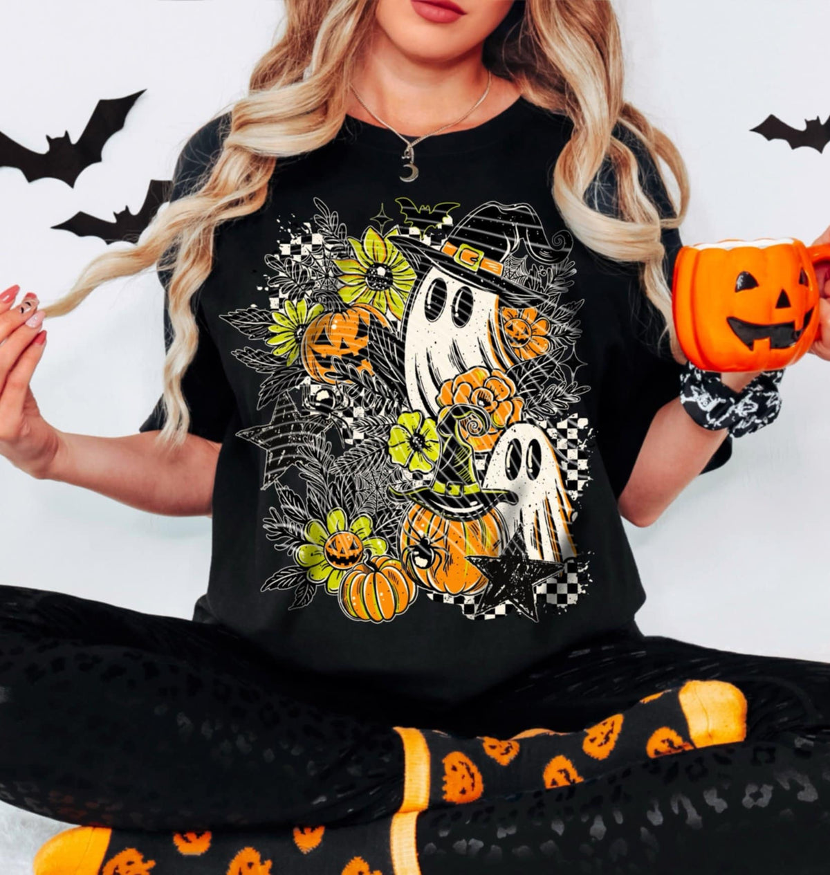 Ghost Witch hat Collage green and orange (ag) DTF transfer